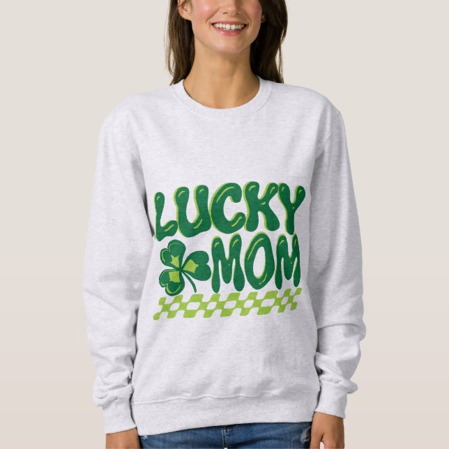 Moletom Lucky Mom Shamrock Checkerboard St. Patrick's Day (Frente)