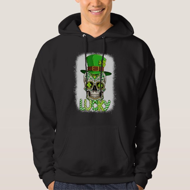 Moletom Lucky Sugar Skull Leprechaun Hat St Patrick's Day  (Frente)