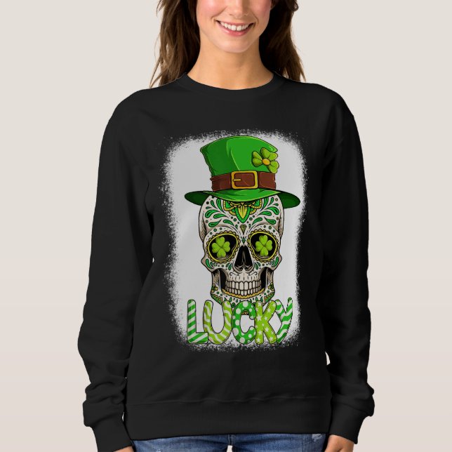 Moletom Lucky Sugar Skull Leprechaun Hat St Patrick's Day  (Frente)