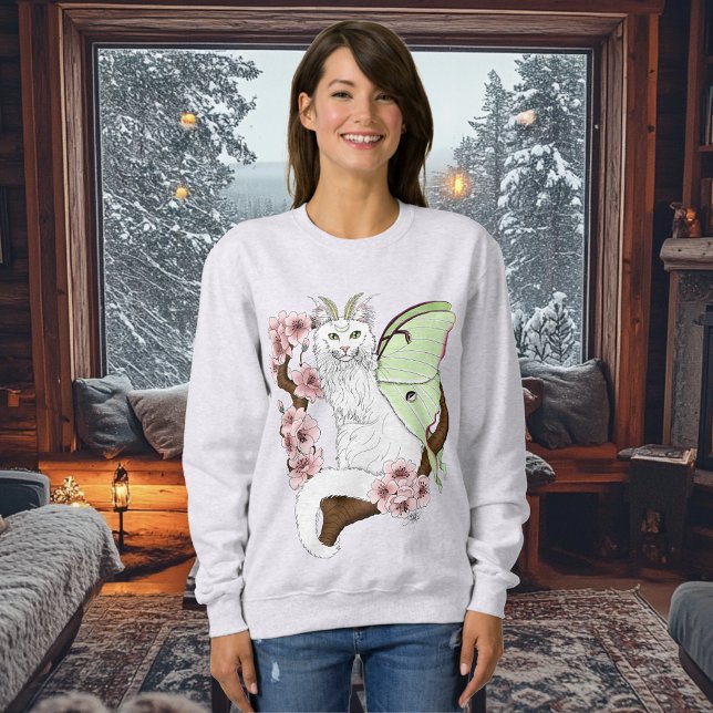 Moletom Luna Moth Moon White Cat Green (Criador carregado)