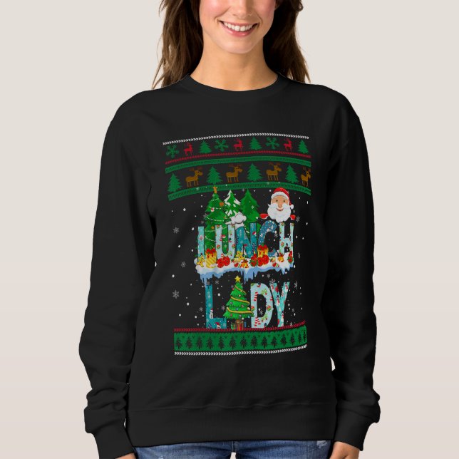 Moletom Lunch Lady Ugly Christmas Tree Santa Matching Xmas (Frente)