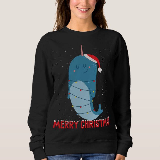 Moletom Luzes de Árvore de Natal Cute narwha (Frente)