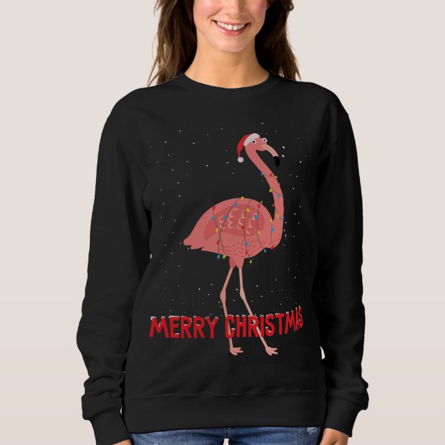 Moletom Luzes de árvore de Natal lindas flamingo (Frente)