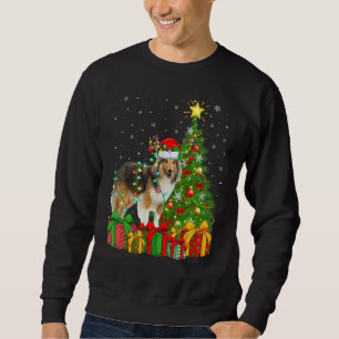 Moletom Luzes de Férias de Natal Papai Noel Sheltie Cão Ár