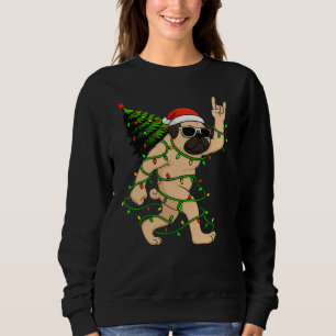 Moletom Luzes de Natal de Pug Engraçado na Árvore – Xmas F