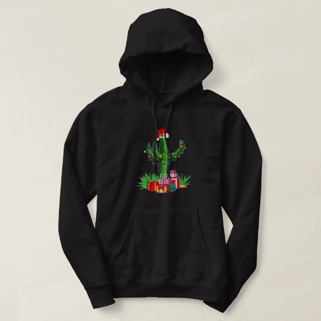 Moletom Luzes de Natal Engraçadas Cactus Santa Hat Amantes (Frente do Design)