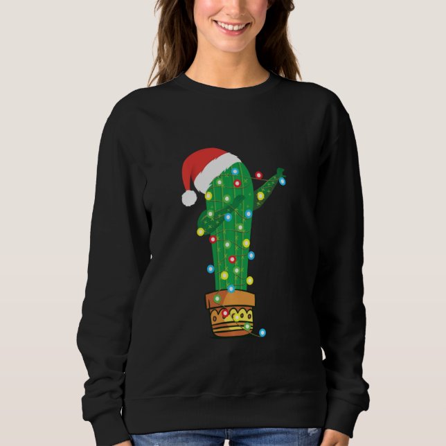 Moletom Luzes De Natal Engraçadas Dabbing Cactus Santa Hat (Frente)