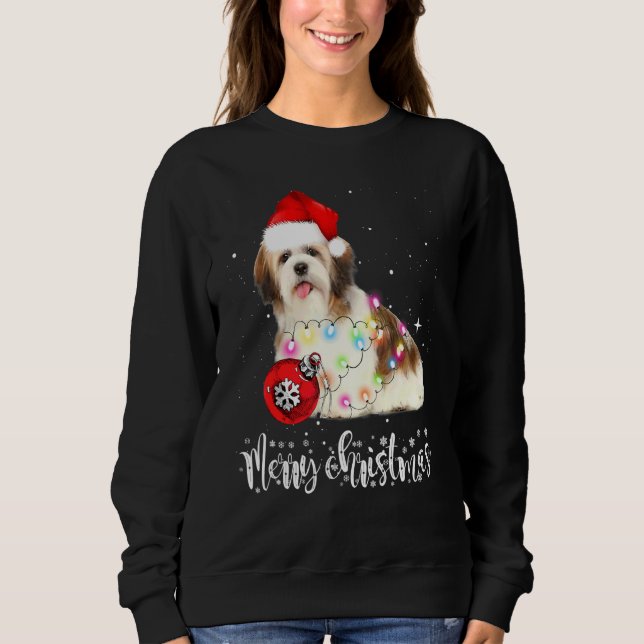 Moletom Luzes de Natal Fofas do Cão Shih Tzu (Frente)