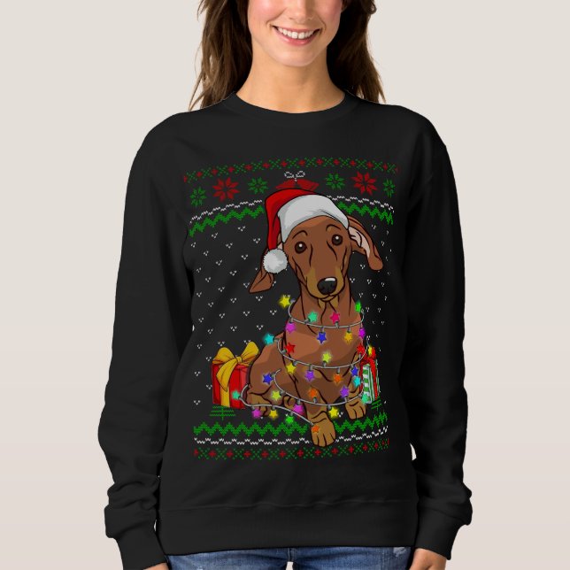 Moletom Luzes de Natal sudoríssimas Dachshund Dog Lover (Frente)