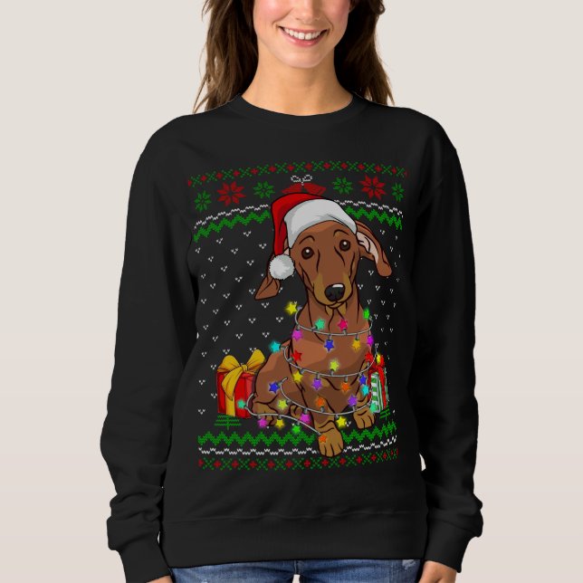 Moletom Luzes de Natal sudoríssimas Dachshund Dog Lover (Frente)