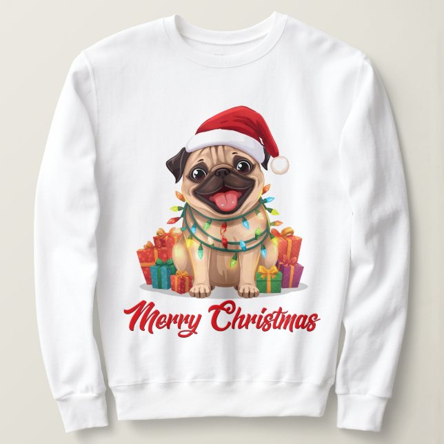 Moletom Luzes de Pug e Delícias de Natal (Frente do Design)