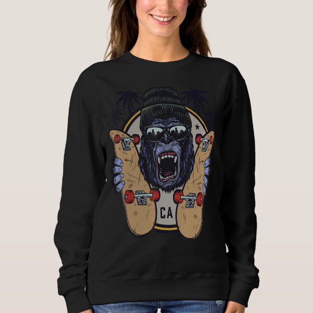 Moletom Macaco Chimpanzé Com Óculos De Sol E Skateboard 1 (Frente)
