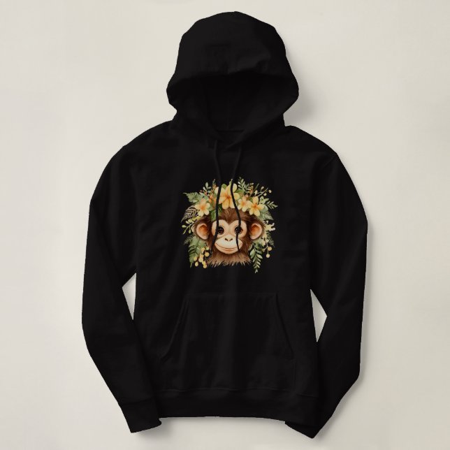 Moletom Macaco Chimpanzé Selva Animal Boho Floral Ape 22 (Frente do Design)