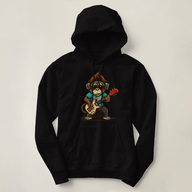 Moletom Macaco Chimpanzé Tocando Violão Acústico (Frente do Design)