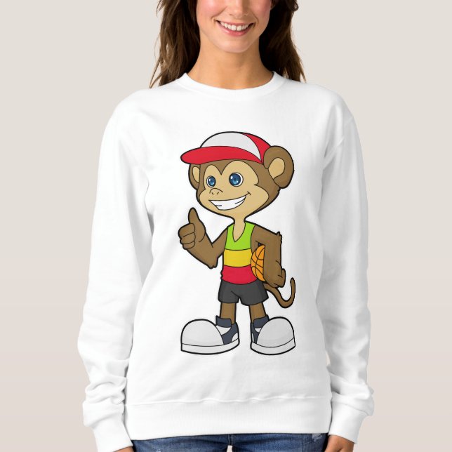 Moletom Macaco como jogador de basquete com bola de basque (Frente)