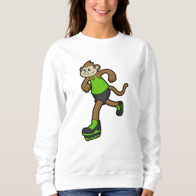 Moletom Macaco como skater com skates em linha (Frente)