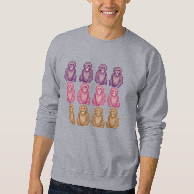 Moletom Macacos Coloridos em Estilo Pixel Caprichoso (Frente)