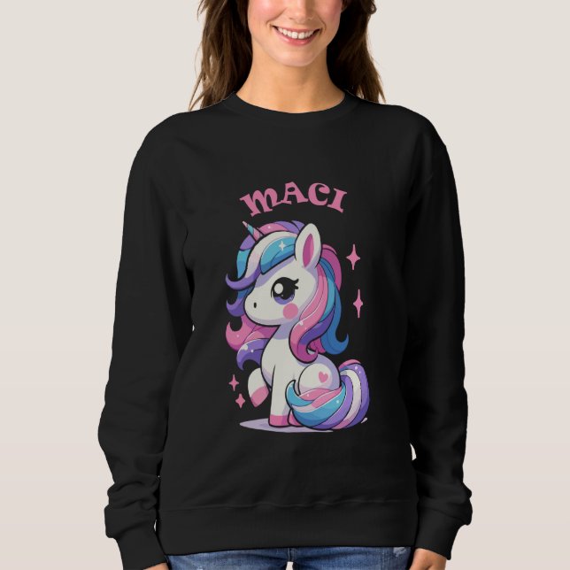 Moletom Maci Cute Unicorn Design para Meninas Nome Maci (Frente)