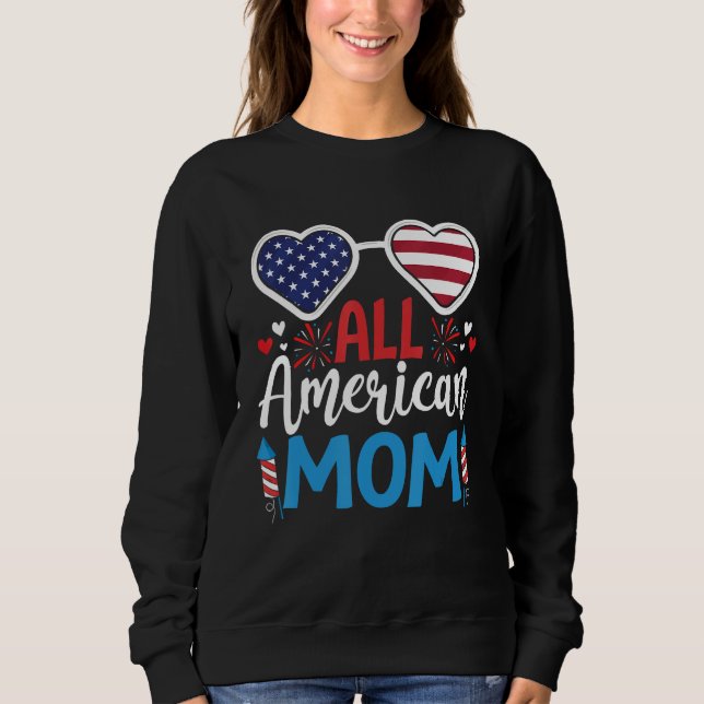 Moletom Mãe All American Óculos de Sol 4 de Julho Dia das  (Frente)