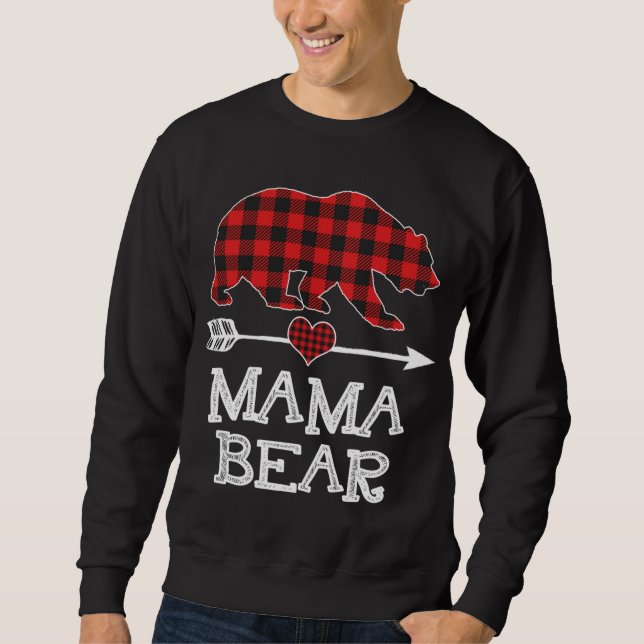Moletom Mãe Bear Natal Pajama Red Xadrez Buffalo Família (Frente)