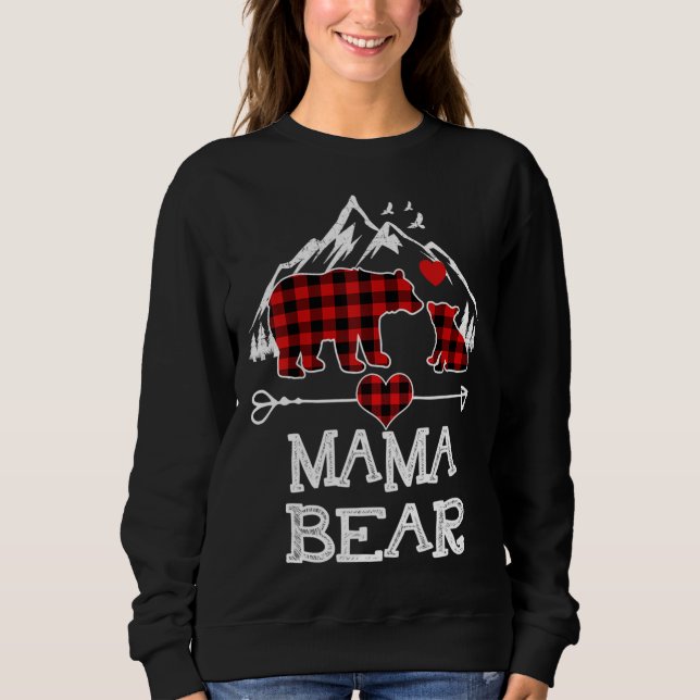 Moletom Mãe Bear Natal Pajama Red Xadrez Buffalo Família (Frente)