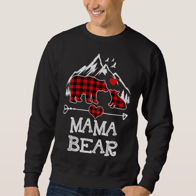 Moletom Mãe Bear Natal Pajama Red Xadrez Buffalo Família (Frente)