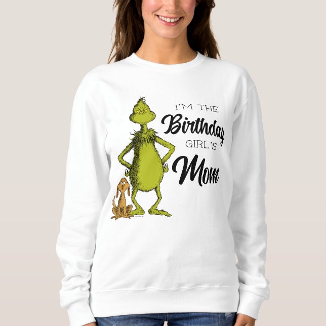 Moletom Mãe da Menina de Aniversário Grinch Quadro Negro (Frente)
