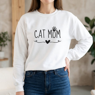 Moletom Mãe de Gato Minimalista Impressão de Pata de Coraç