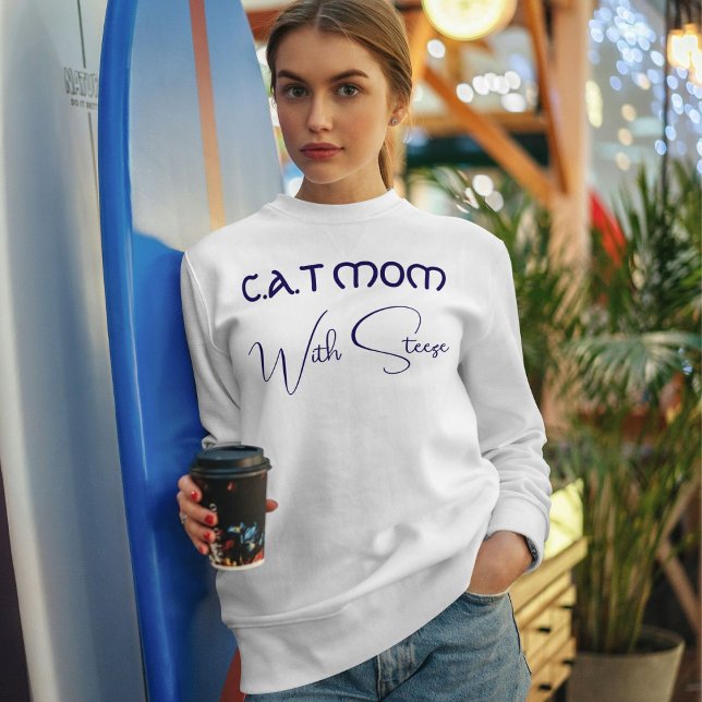 Moletom Mãe de Gato Personalizada Script Azul Engraçado Am (Criador carregado)