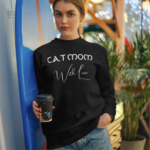 Moletom Mãe de Gato Preto com Letra Branca Personalizada p