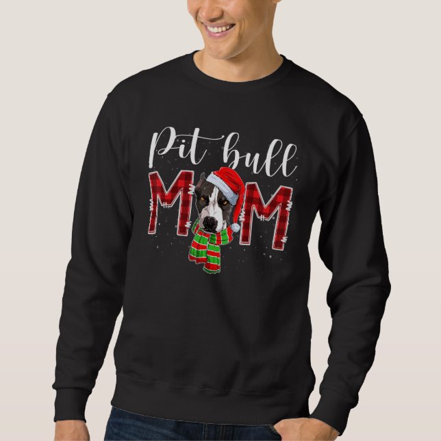 Moletom Mãe de Pit bull Chapéu de Papai Noel Xadrez Mãe de (Frente)
