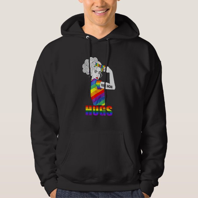 Moletom Mãe grátis Abraço coração arco-íris mês de orgulho (Frente)