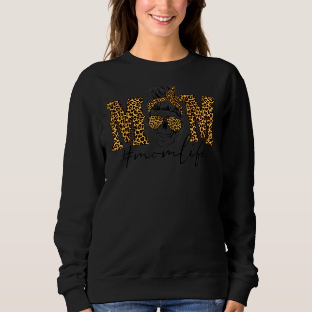 Moletom Mãe Vida Caveira Mensagem Bun Leopard Mulher Da Mã (Frente)