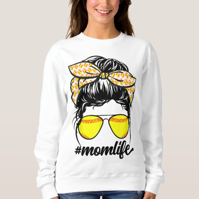 Moletom Mãe Vida Mensageira Bun Softball Mães Mães de Base (Frente)