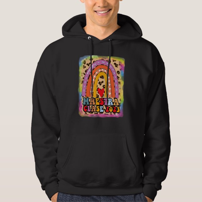 Moletom Maestra Clase 2023 Professor espanhol Boho Rainbow (Frente)