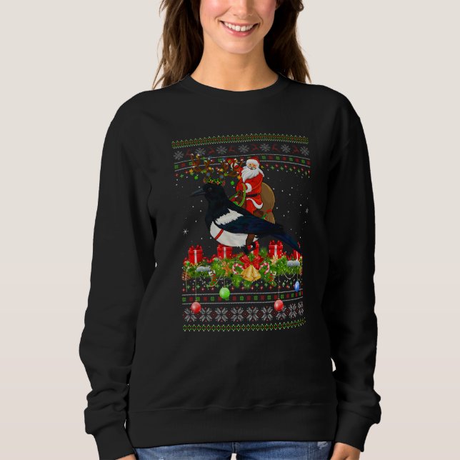 Moletom Magpie Bird  Ugly Santa Riding Magpie Christmas (Frente)