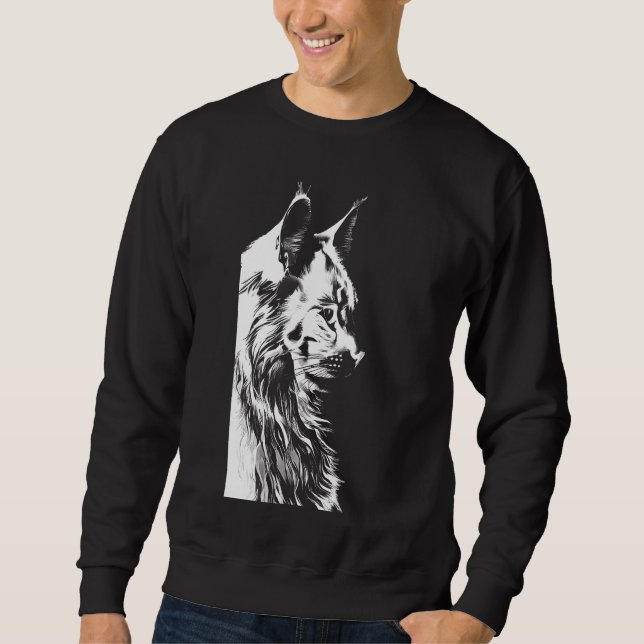 Moletom Maine Coon Men's Black Sweatshirt Cat Art Print (Frente)