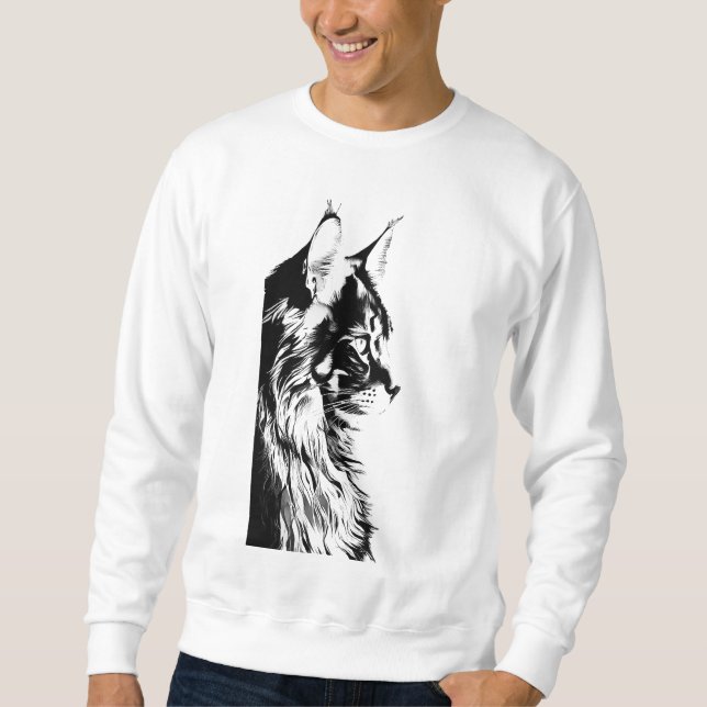 Moletom Maine Coon Men's White Sweatshirt Cat Art Print (Frente)