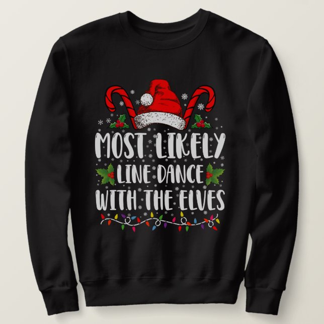 Moletom Mais Propenso a Dançar em Linha com os Elfos Natal (Frente do Design)