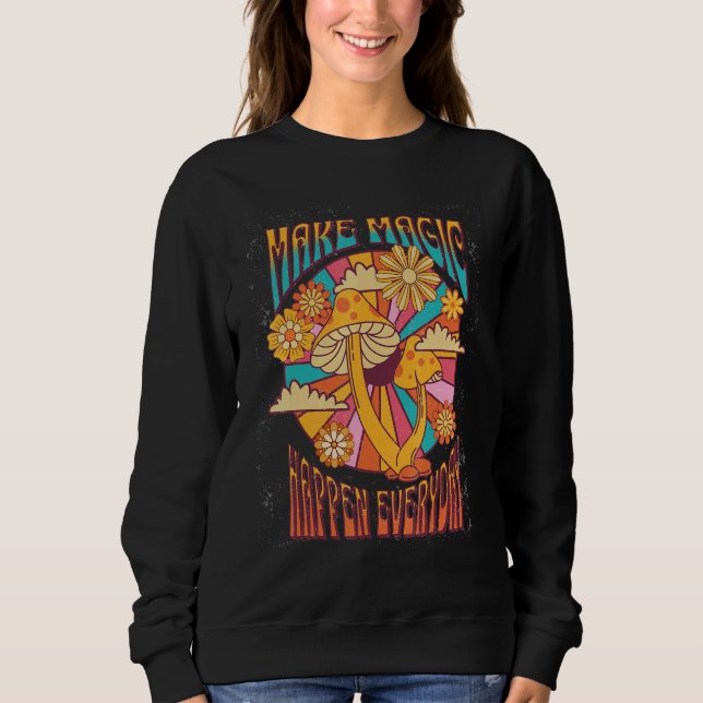 Moletom Make Magic Happen Hippie Botanical Groovy Retro 70 (Frente)