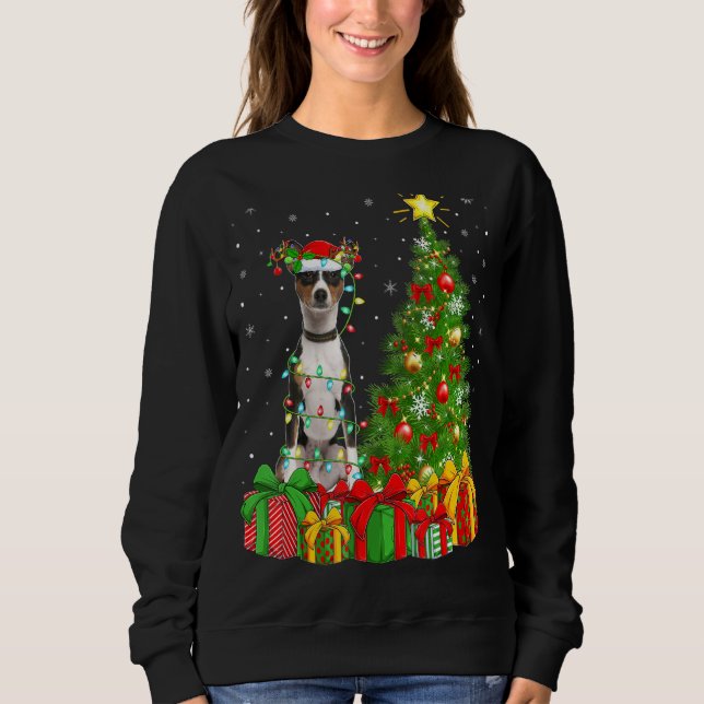 Moletom Malamute Dog Lighting Xmas Tree Santa Hat Malamute (Frente)