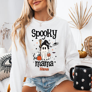 Moletom Mama Assustadora de Halloween Fantasma e Gato Fofo