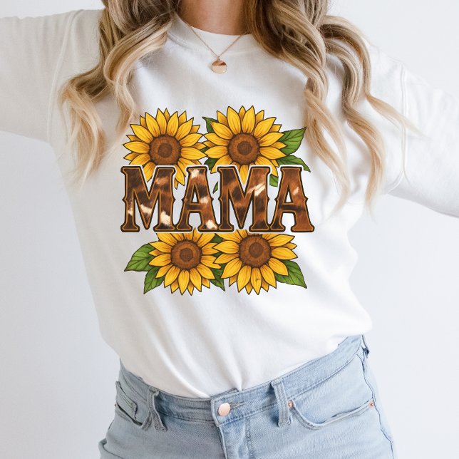 Moletom Mama Girassóis Couro de Vaca País Ocidental Rústic (Mama Sunflowers Country Western Rustic Mom T-shirt. Gift for Mom, Mother's day gift, )