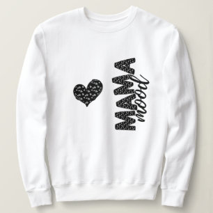Moletom Mama Mood Black and White Hearts Doodle Letter