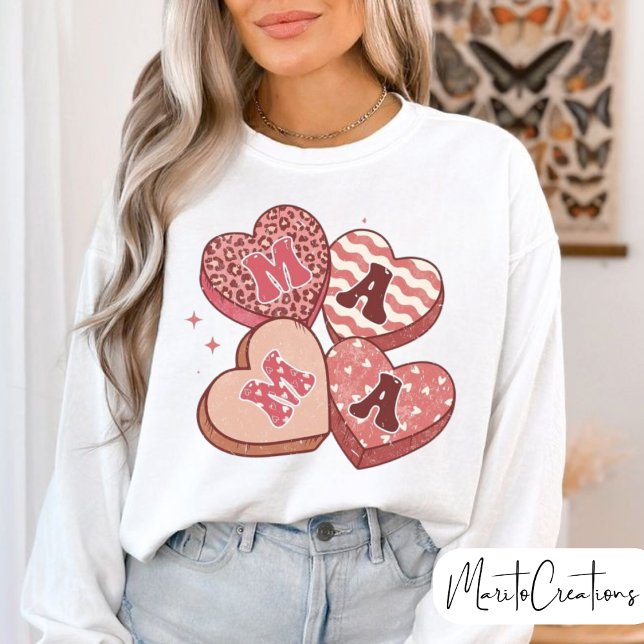 Moletom Mama Retro Groovy,Hearts Mama, Mother's Day,  (Criador carregado)