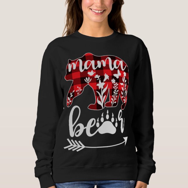 Moletom Mamãe Bear Natal Pajama Buffalo Xadrez Vermelha Mã (Frente)