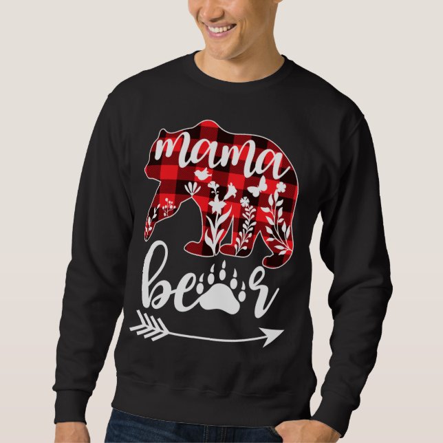 Moletom Mamãe Bear Natal Pajama Buffalo Xadrez Vermelha Mã (Frente)