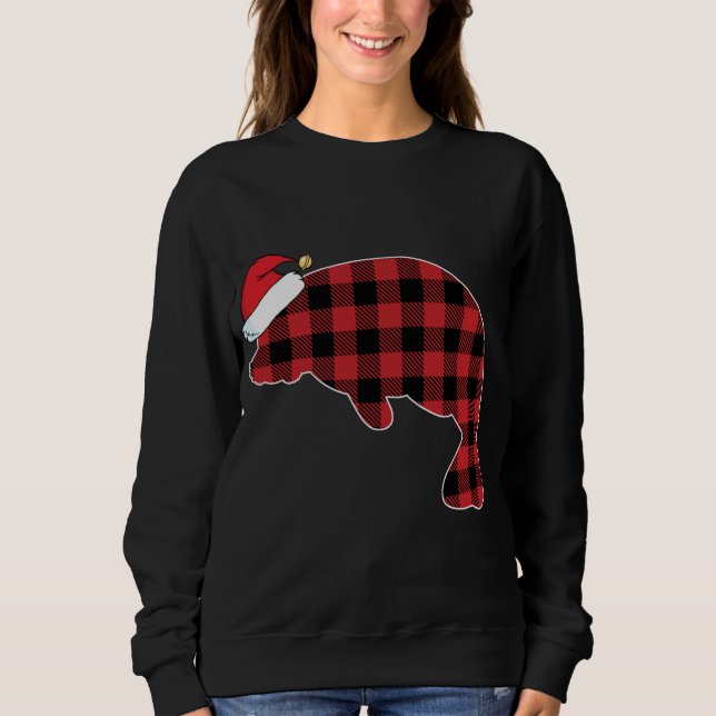 Moletom Manatee Red Xadrez Pajama Santa Hat Natal (Frente)