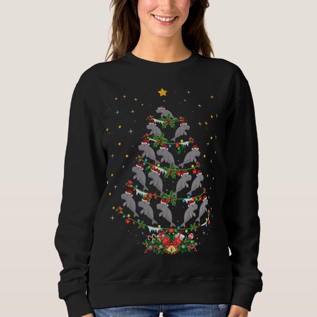 Moletom Manatee Xmas Tree Gift Santa Hat Manatee Natal (Frente)