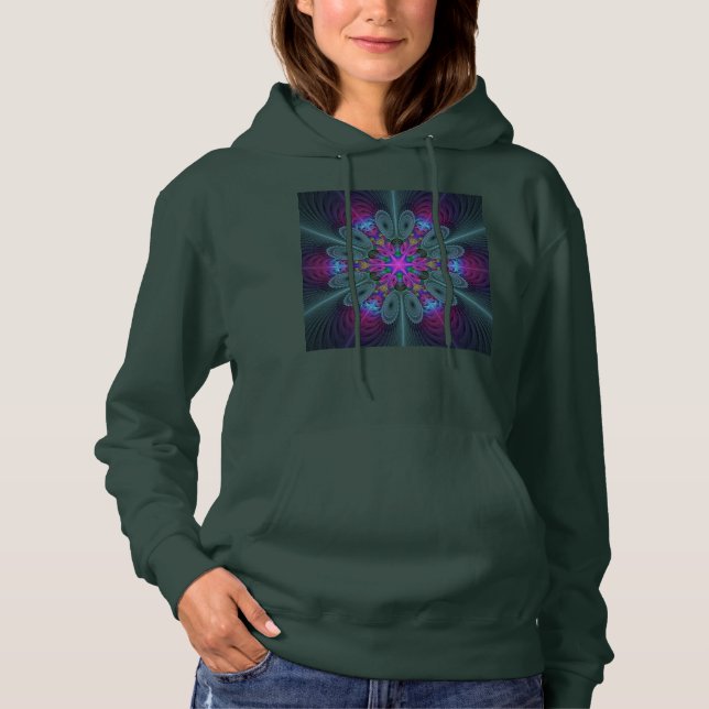 Moletom Mandala Colorida Arte Espiritual Fractal Com Rosa (Frente)